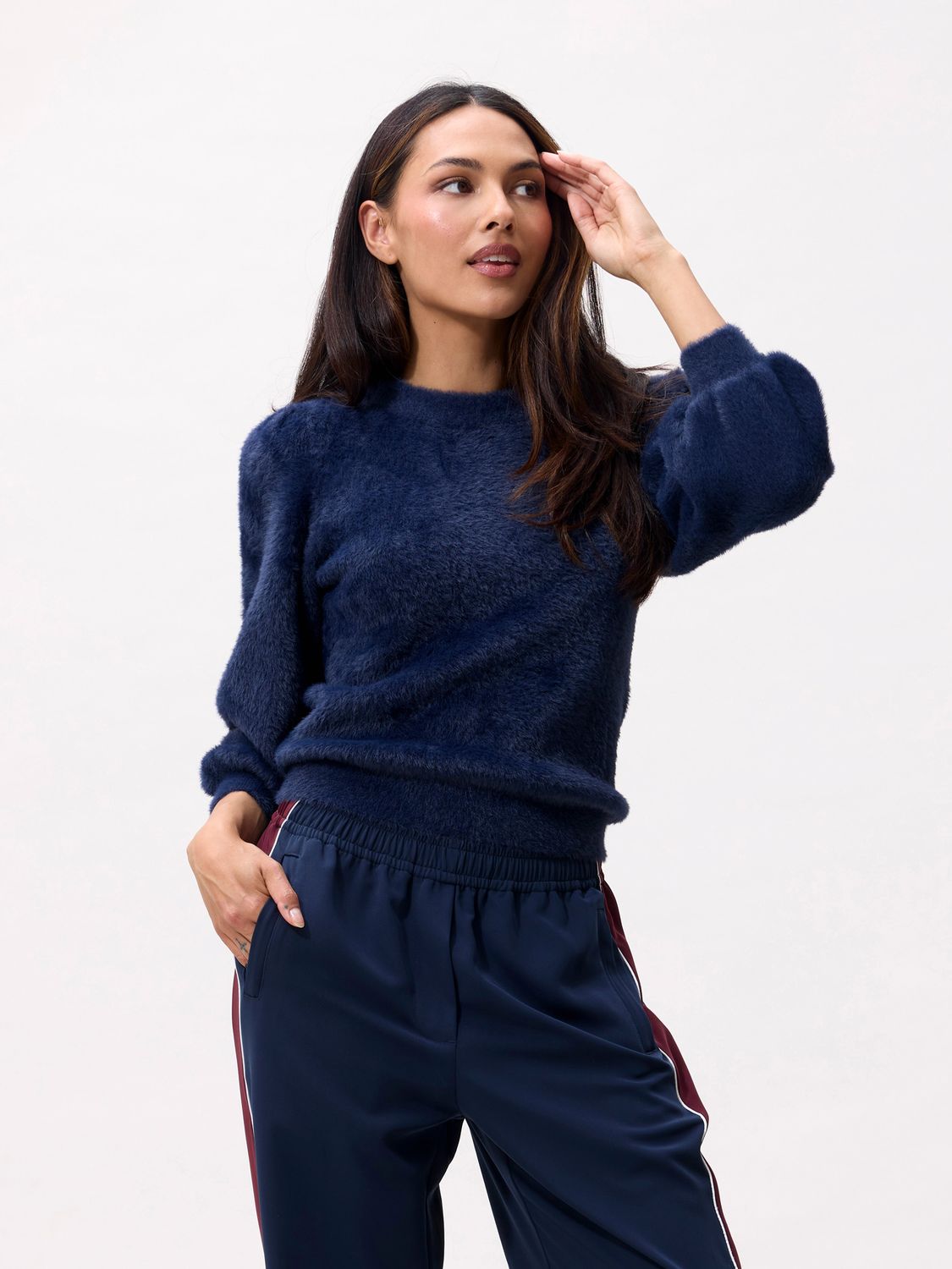 Fuzzy puff sleeve knit - navy blazer