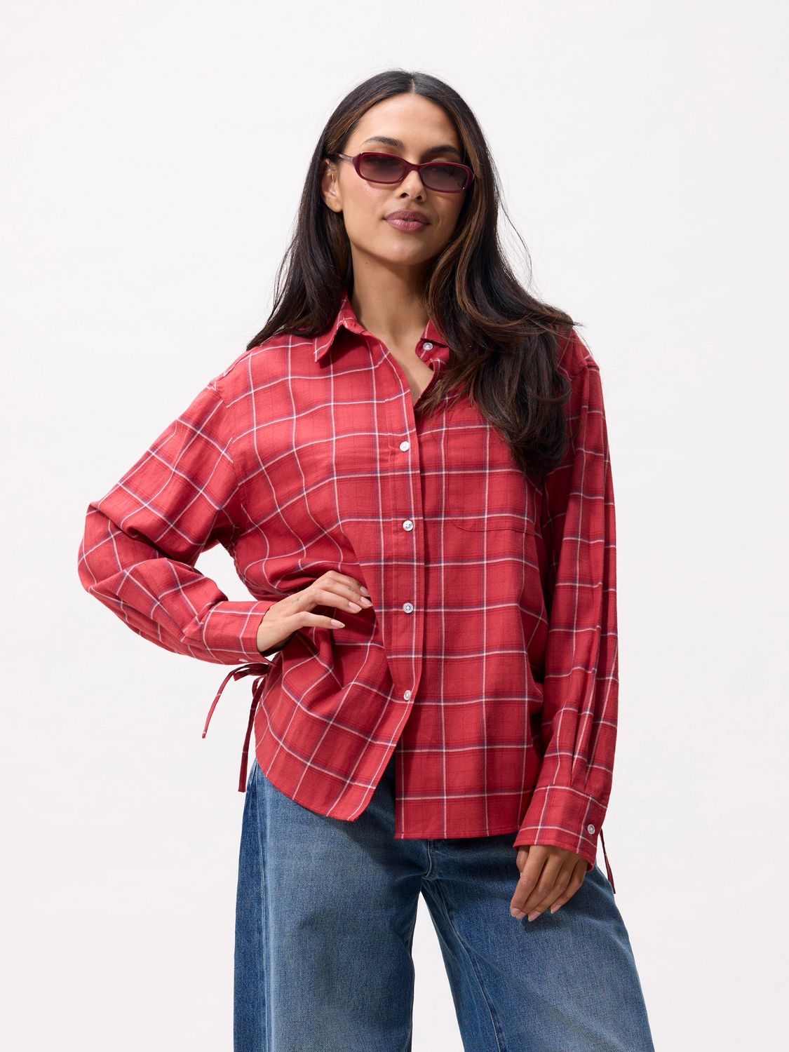 Check blouse - red