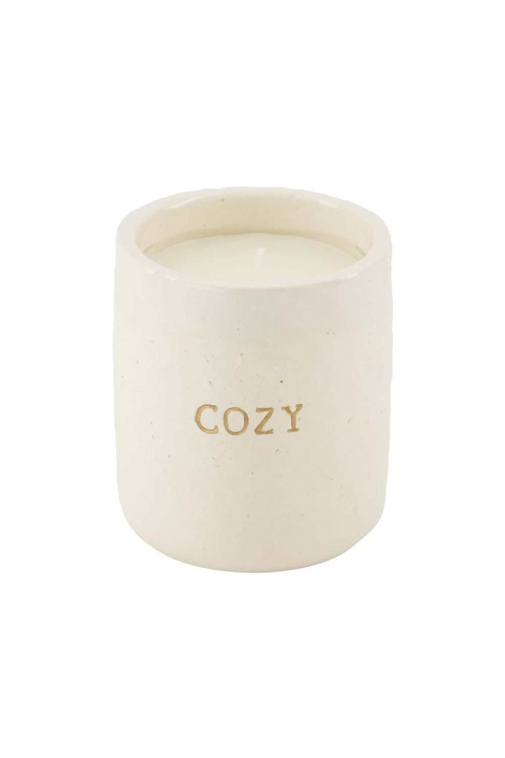 Geurkaars keramiek mat 'cozy' - wit/goud