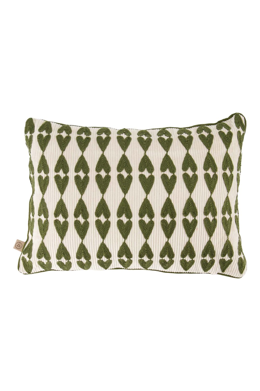 Kussen ' hartprint' 35x25cm - off white/groen