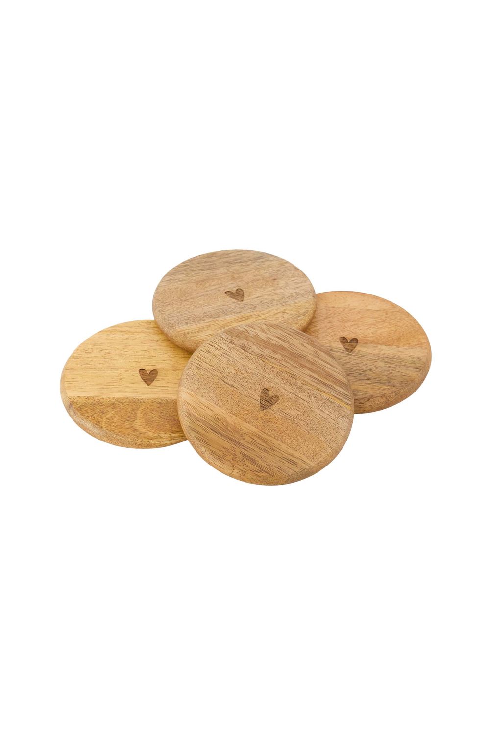 Houten onderzetters hartje (set van 4) - naturel