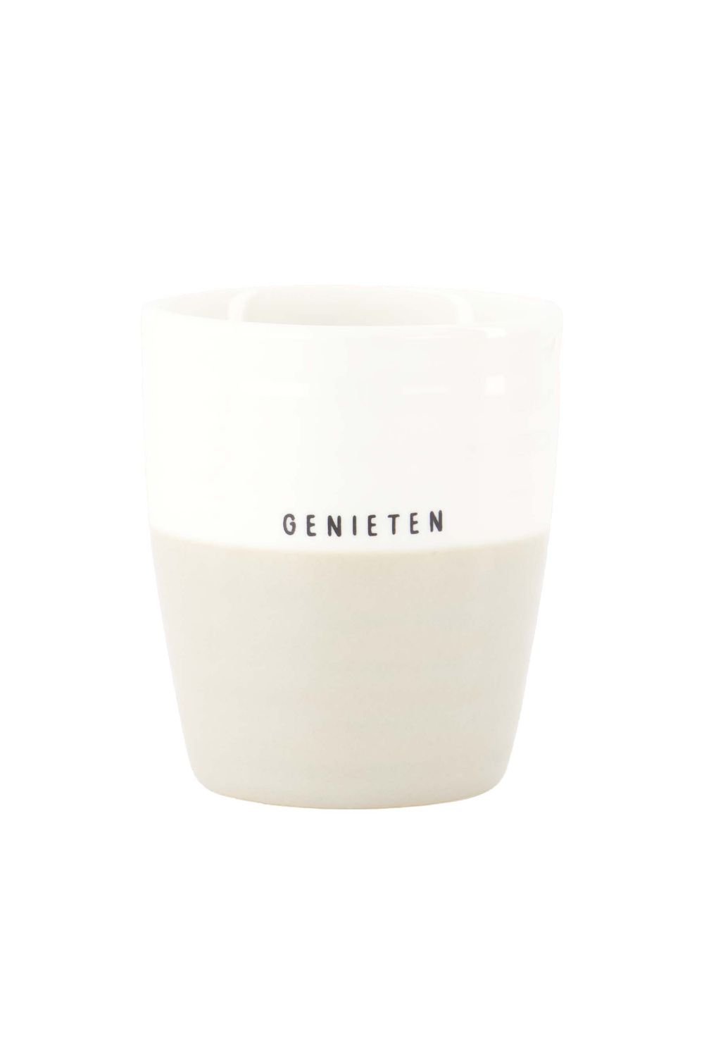 Koffiemok keramiek 'genieten' - wit/zand