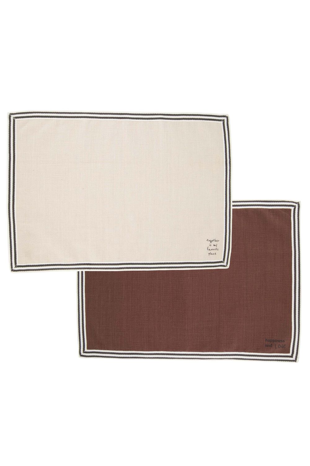 Placemats dubbelzijdige 'fav. place &amp; happiness' (set van 2) - zand / donkerbruin