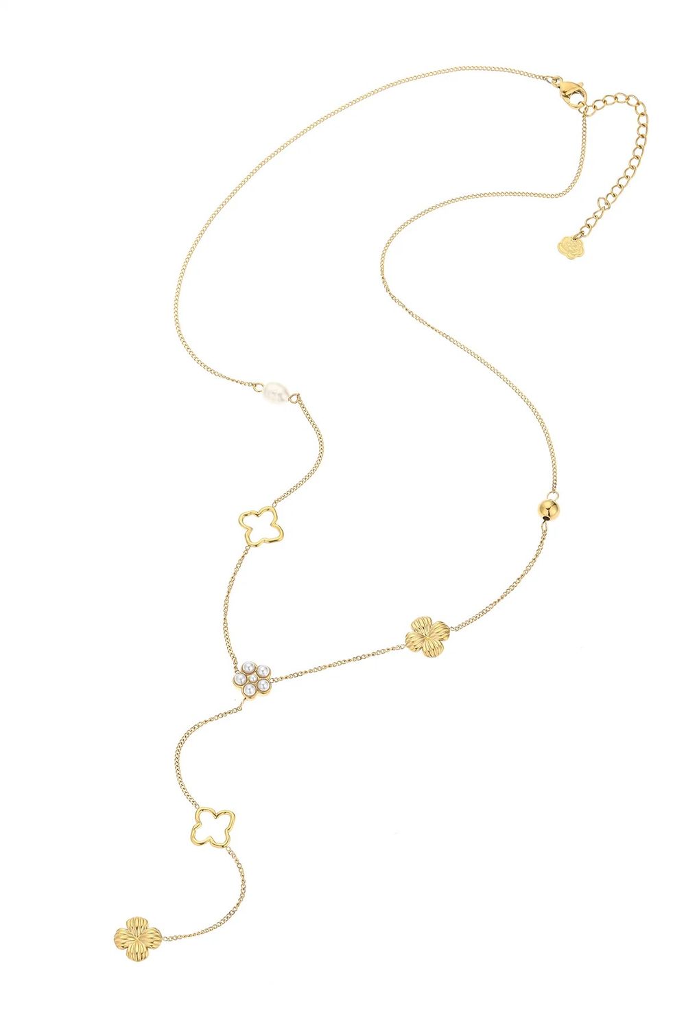 Ketting lang met o.a bloemetjes, parel