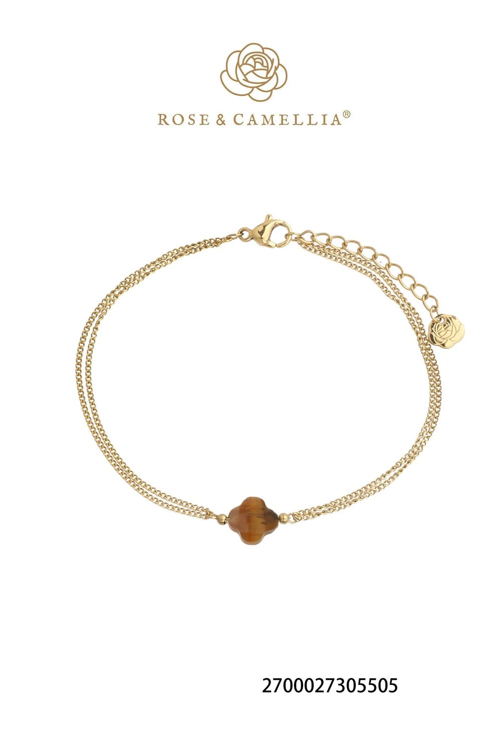 Armbandje met klavertje - bruin