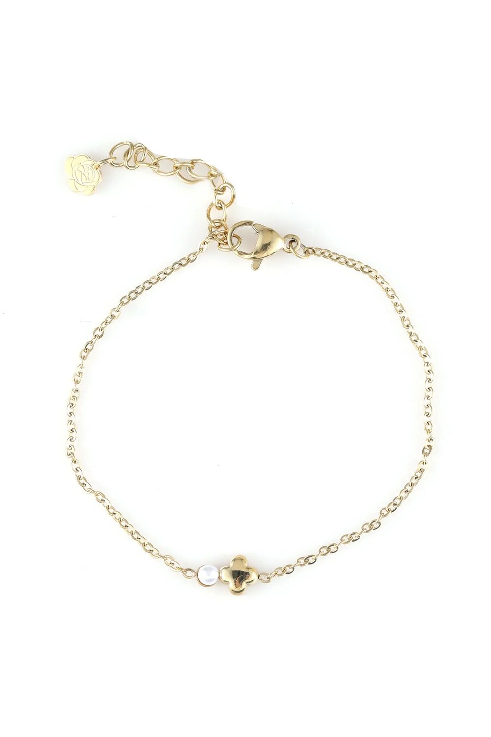 Armbandje met klavertje en parel