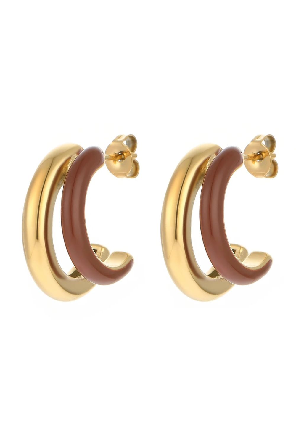 Oorbellen 90's look goud &amp; bruin