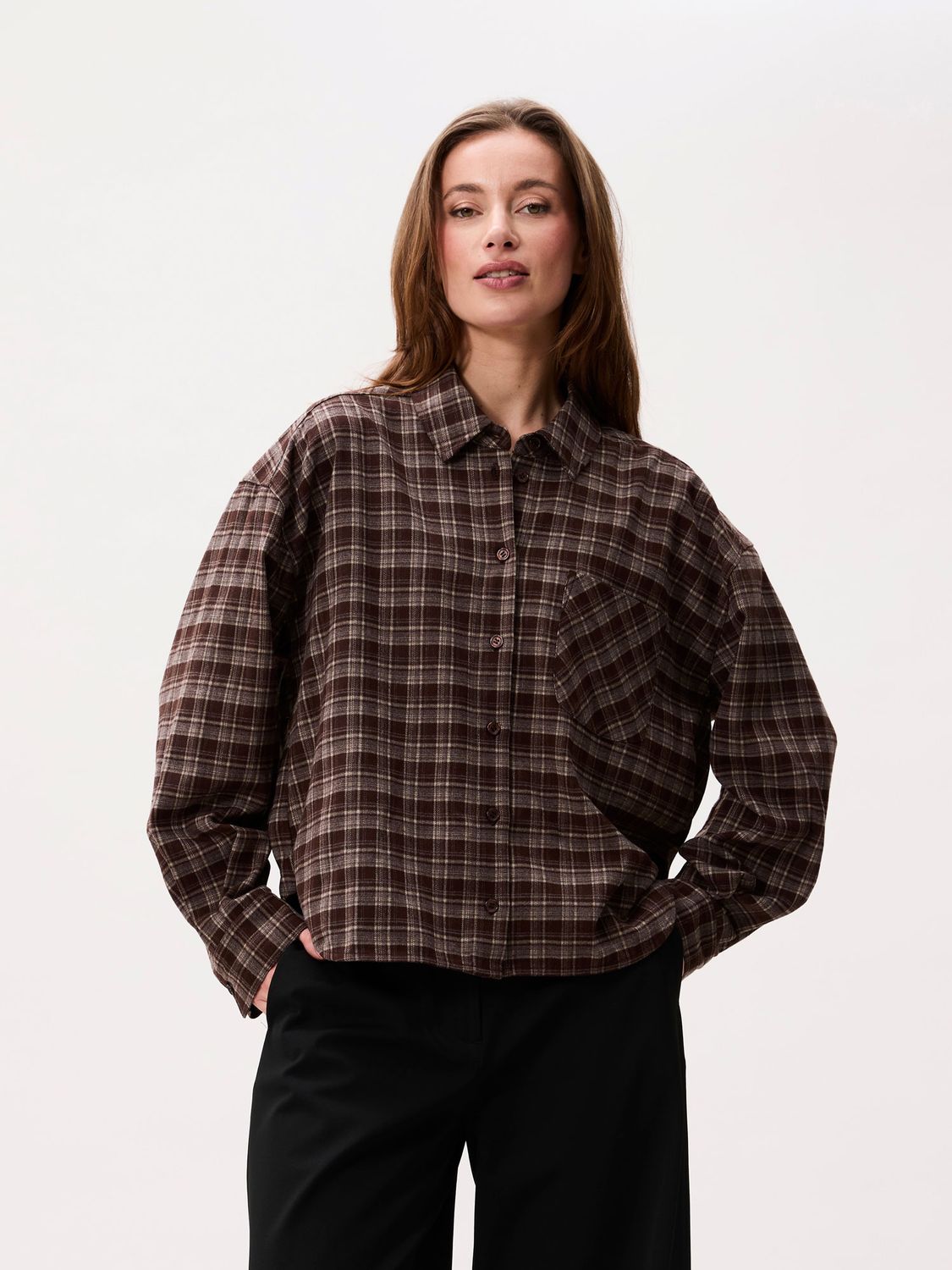 Check blouse - brown