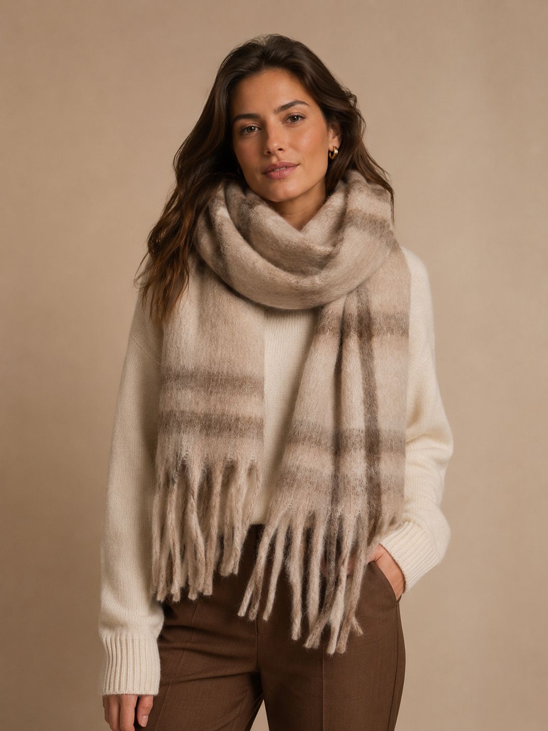 Sjaal_0102 - streep beige / bruin