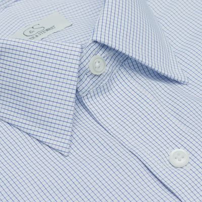 LeConte Blue Check Spread Collar Tailored -017SC