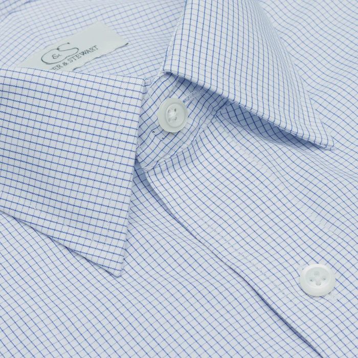 LeConte Blue Check Spread Collar Tailored -017SC
