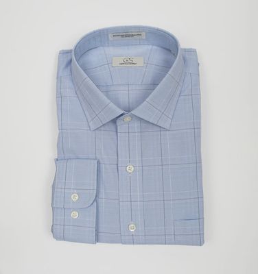 LeConte Blue Ground Square Box Check Button Down Collar 021