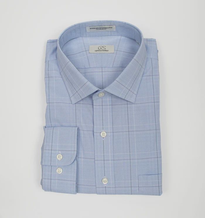 LeConte Blue Ground Square Box Check Button Down Collar 021