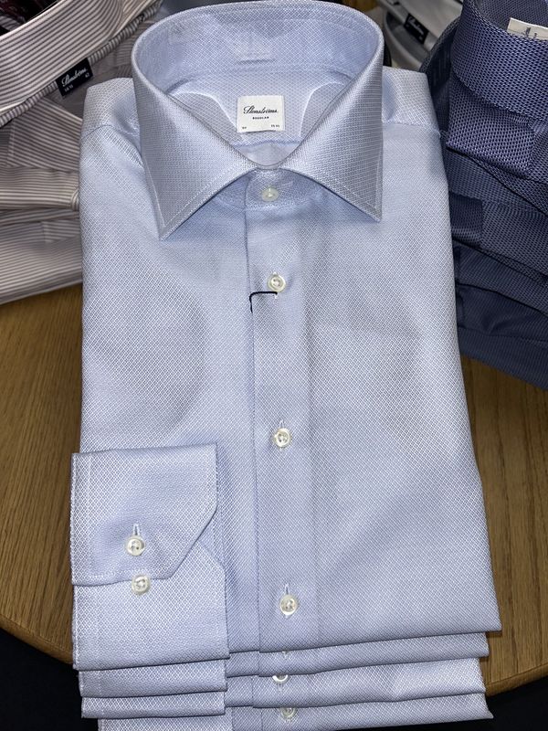 Stenstroms Light Blue Pique Dress Shirt 6027719064-100