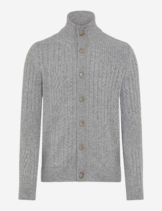 Brax Jeff Grey Cable Turtleneck Cardigan 27-2138