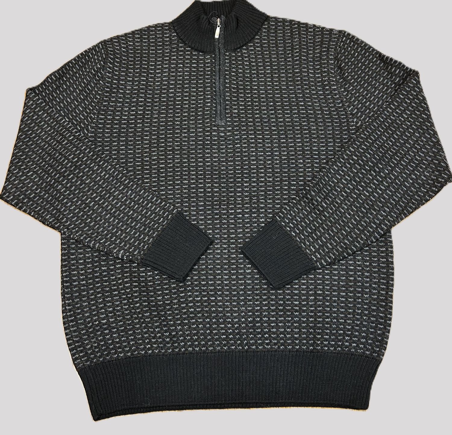 Peru Unlimited Royal Alpaca Jacquard 1/4 Zip RAJ3T1100, Color: Black/Chocolate/Light Grey, Size: M