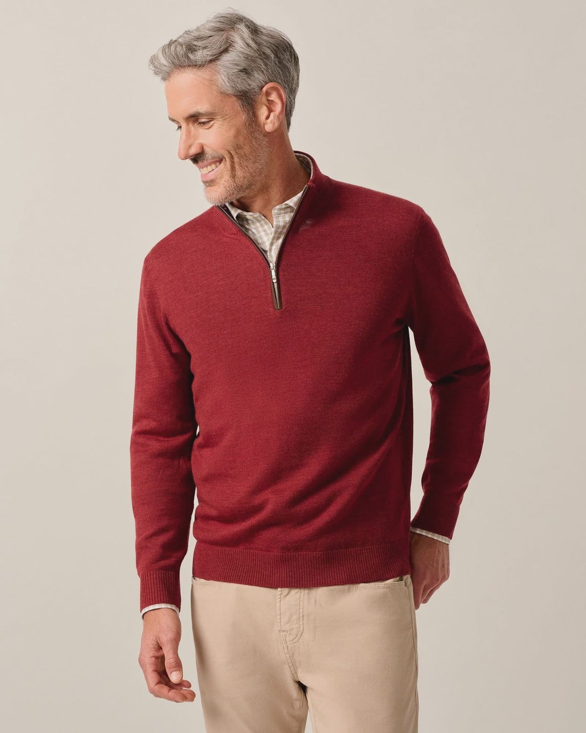 Johnnie-O Raynor Merino Wool 1/4 Zip JMSW100250, Color: Cinnamon, Size: M