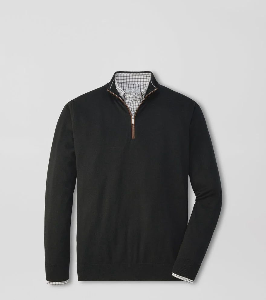 Peter Millar Crown Autumn Crest Suede Trim 1/4 Zip MF25S03, Color: Black, Size: M