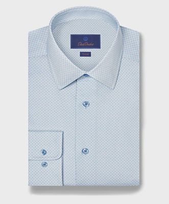 David Donahue White &amp; Sky Geometric Print Dress Shirt TBSP12601136