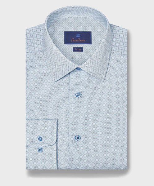 David Donahue White &amp; Sky Geometric Print Dress Shirt TBSP12601136