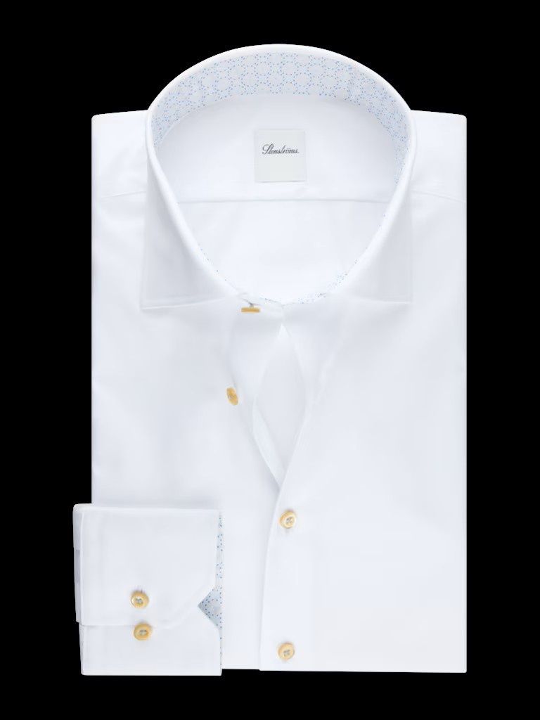 Stenstroms Twill Shirt with Contrast 6847510667, Color: White, Size: 15.5