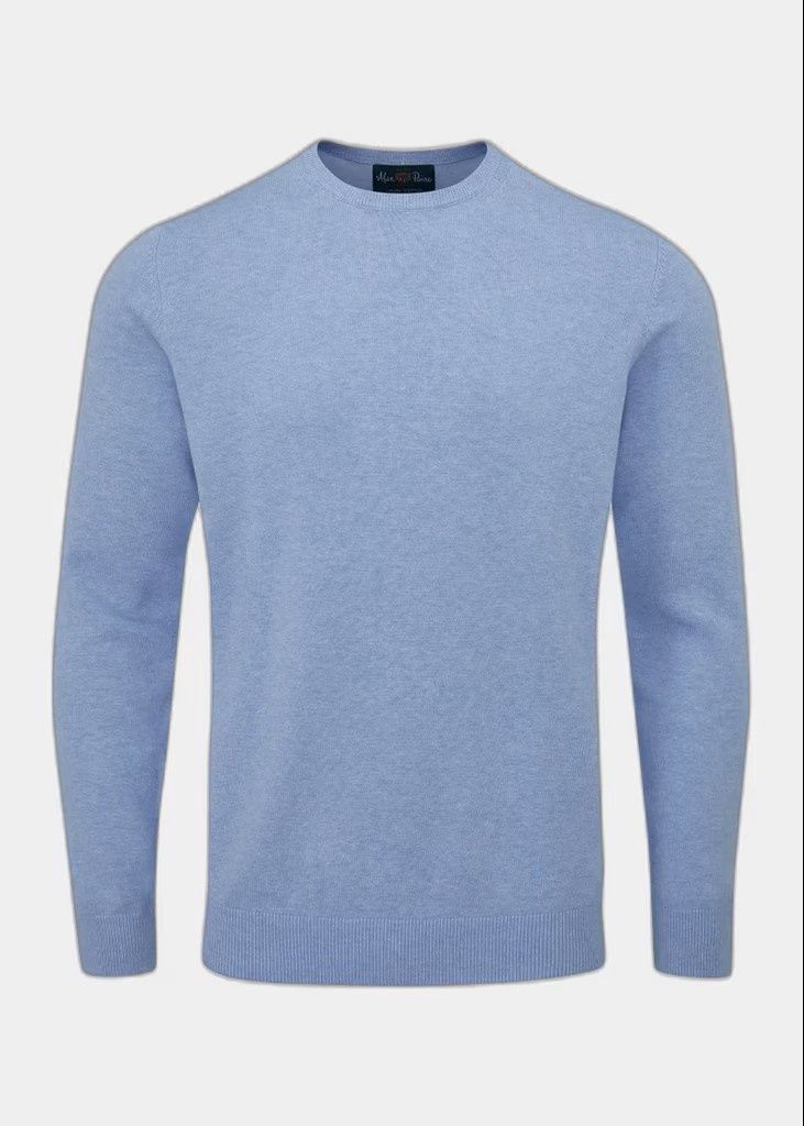 Alan Paine Oakford Crew Neck Sweater 416A37, Color: Steel Blue Mix, Size: M