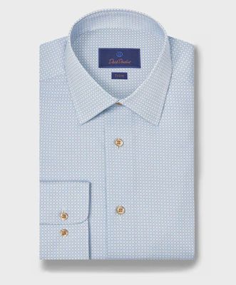 David Donahue Sky Micro Geometric Print Dress Shirt TBSP12204400