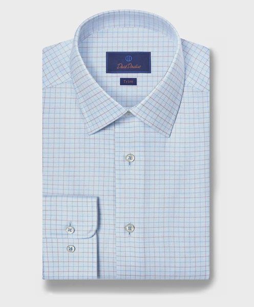 David Donahue Sky &amp; Dune Twill Check Dress Shirt TBSP12809489