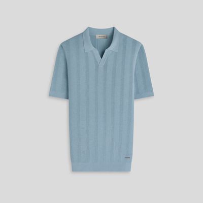 Bugatchi Textured Stripe Johnny Collar Knit Polo JH554JC1