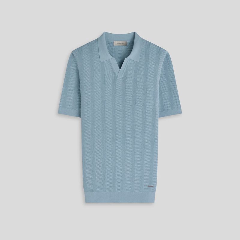 Bugatchi Textured Stripe Johnny Collar Knit Polo JH554JC1