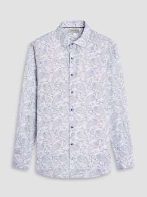 Bugatchi White Julian Paisley Linen Shirt JS5048L3S