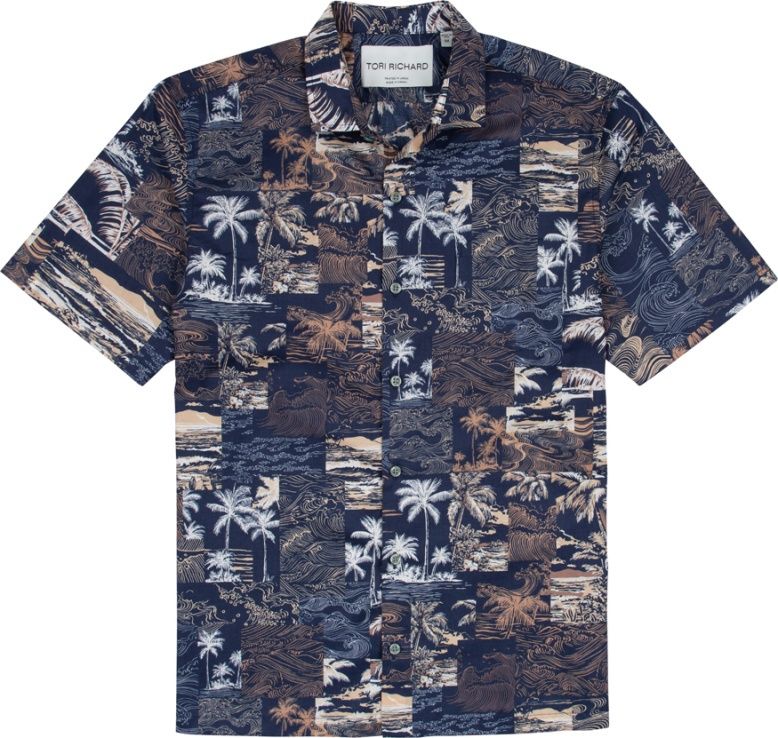 Tori Richard Navy Tile Tides S/S Shirt 1956M0339