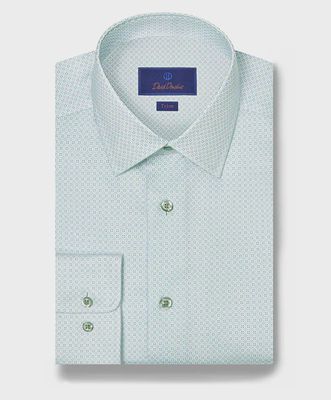 David Donahue White &amp; Pistachio Geometric Print Dress Shirt TBSP12601129