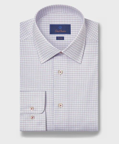David Donahue White &amp; Berry Twill Check Stretch Dress Shirt TBSP12816144