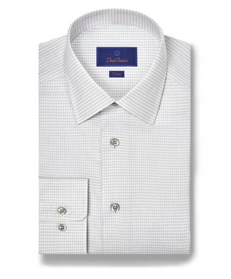 David Donahue Pearl &amp; White Twill Micro Check Stretch Dress Shirt TBSP12815028