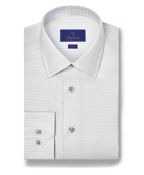 David Donahue Pearl &amp; White Twill Micro Check Stretch Dress Shirt TBSP12815028