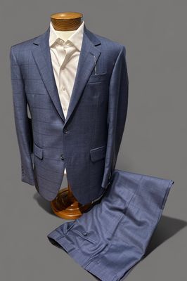 Coppley Gibson Mid Blue Box Plaid Suit 20544