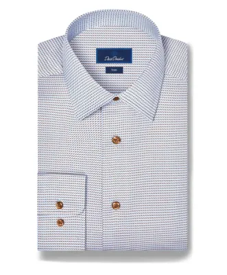 David Donahue Sky &amp; Chocolate Textured Twill Dress Shirt TBSP13001421