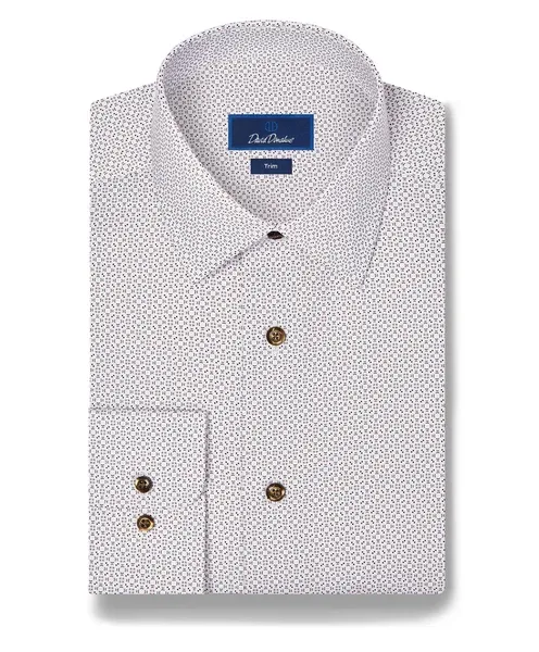 David Donahue White &amp; Chocolate Geometric Print Dress Shirt TBSP13600102