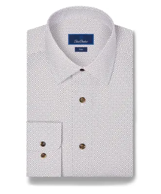 David Donahue White &amp; Chocolate Geometric Print Dress Shirt TBSP13600102