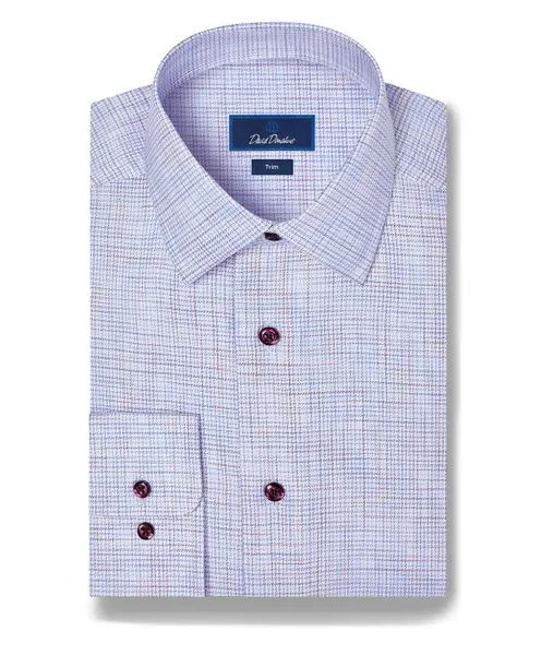 David Donahue Blue &amp; Merlot Multi Check Dress Shirt TBSP13805457