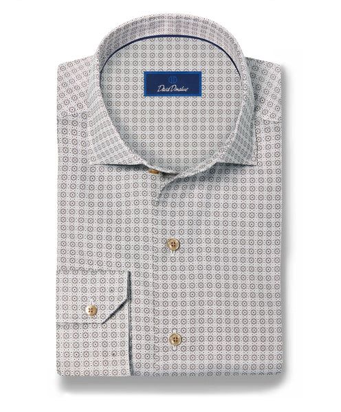 David Donahue Olive Geometric Sport Shirt CMSW13607314