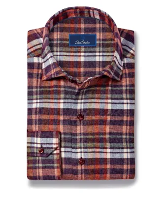 David Donahue Merlot &amp; Multi Brushed Plaid Sport Shirt CMSW13827607