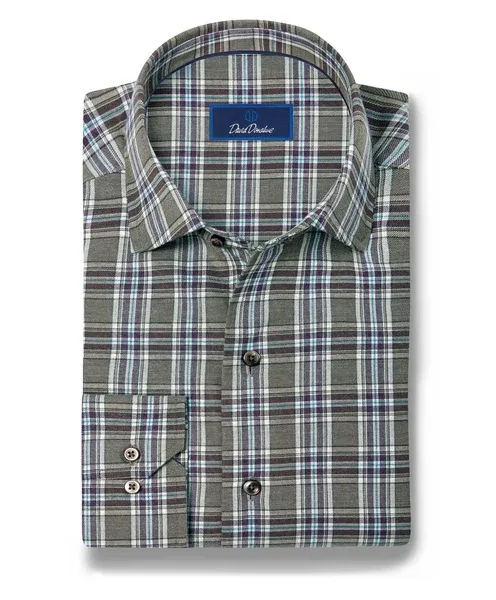 David Donahue Olive &amp; Multi Plaid Sport Shirt CMSW13828316