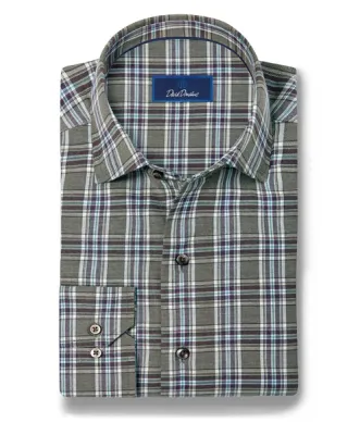 David Donahue Olive &amp; Multi Plaid Sport Shirt CMSW13828316