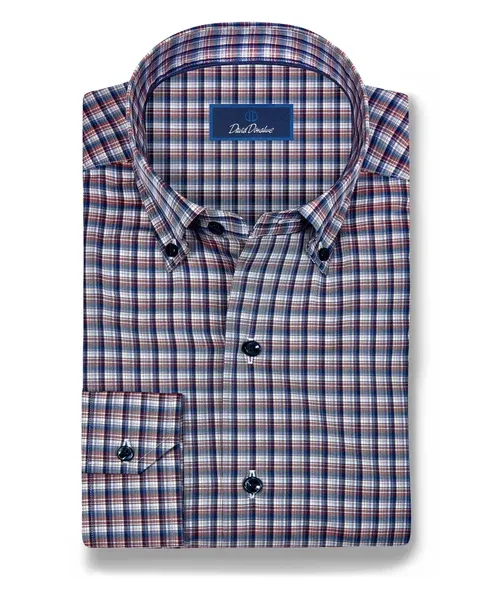 David Donahue Navy &amp; Spice Check Sport Shirt CBBD13826401