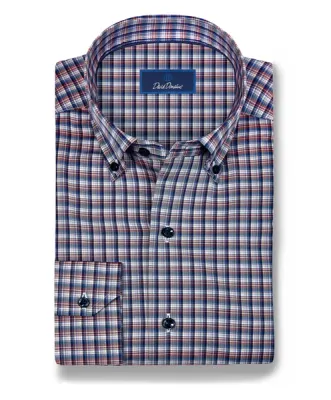 David Donahue Navy &amp; Spice Check Sport Shirt CBBD13826401