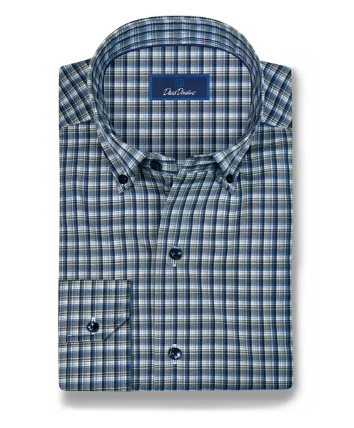 David Donahue Navy &amp; Olive Check Sport Shirt CBBD13826492
