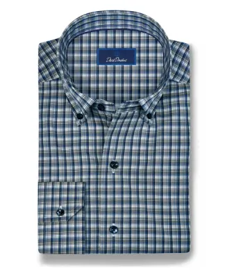 David Donahue Navy &amp; Olive Check Sport Shirt CBBD13826492