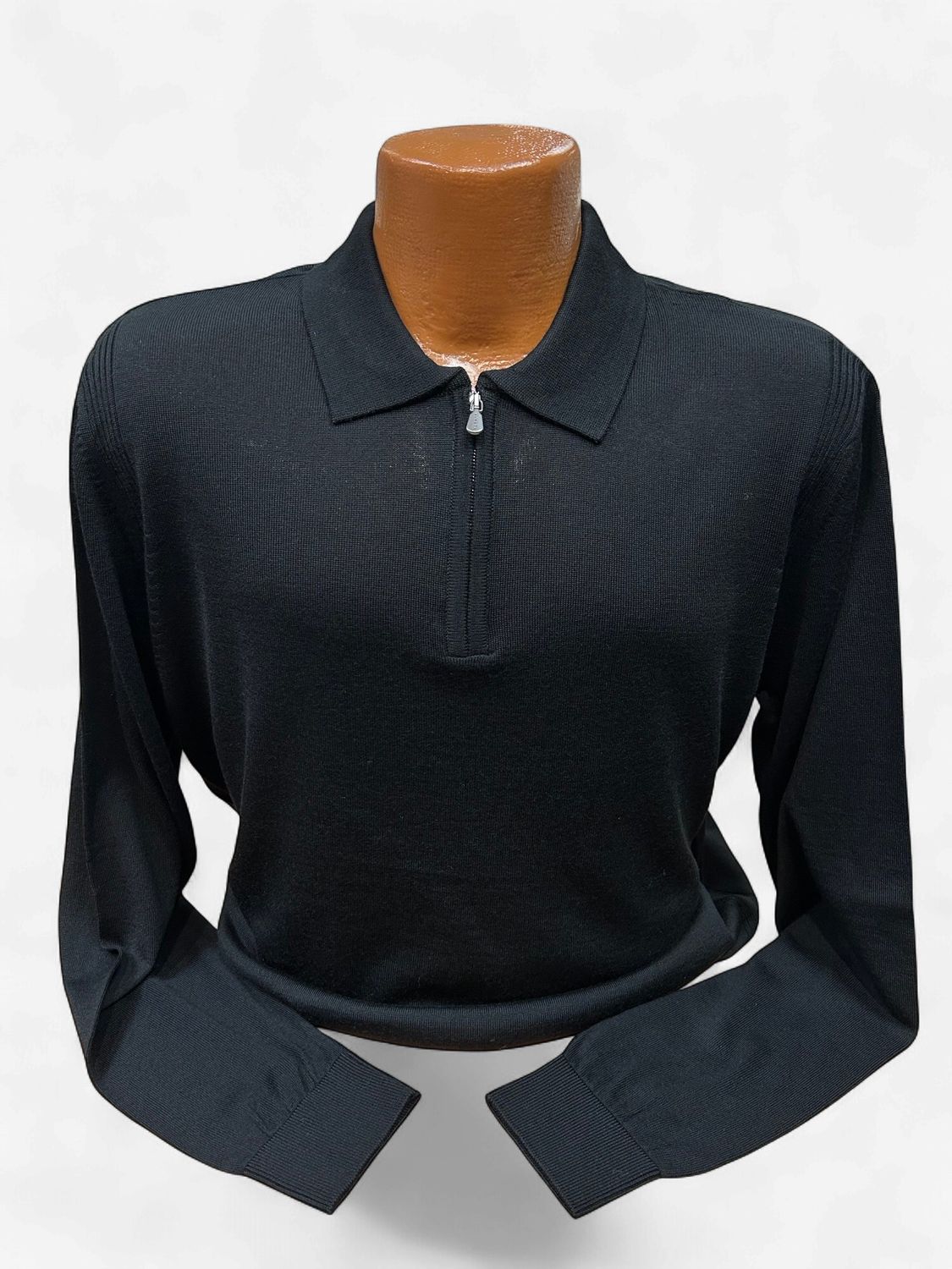 Ketroy Wool 1/4 Zip Long Sleeve Polo TRK-K-8374, Color: Black, Size: M